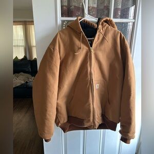 Carhartt Men's Caramel Brown Hooded Work Jacket, men’s loose fit extra large.